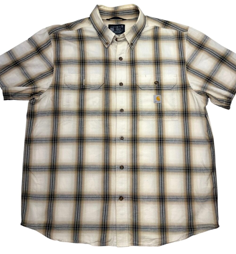 Carhartt Men’s Large Loose Fit Plaid Short Sleeve Button Down Work Shirt